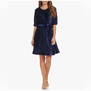 DKNY Women's Bubble Sleeve Pleated Velvet Dress